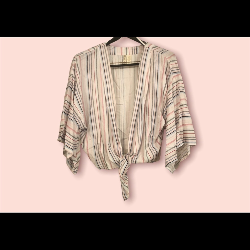 Japana 100% Rayon Striped BoHo Tie Top